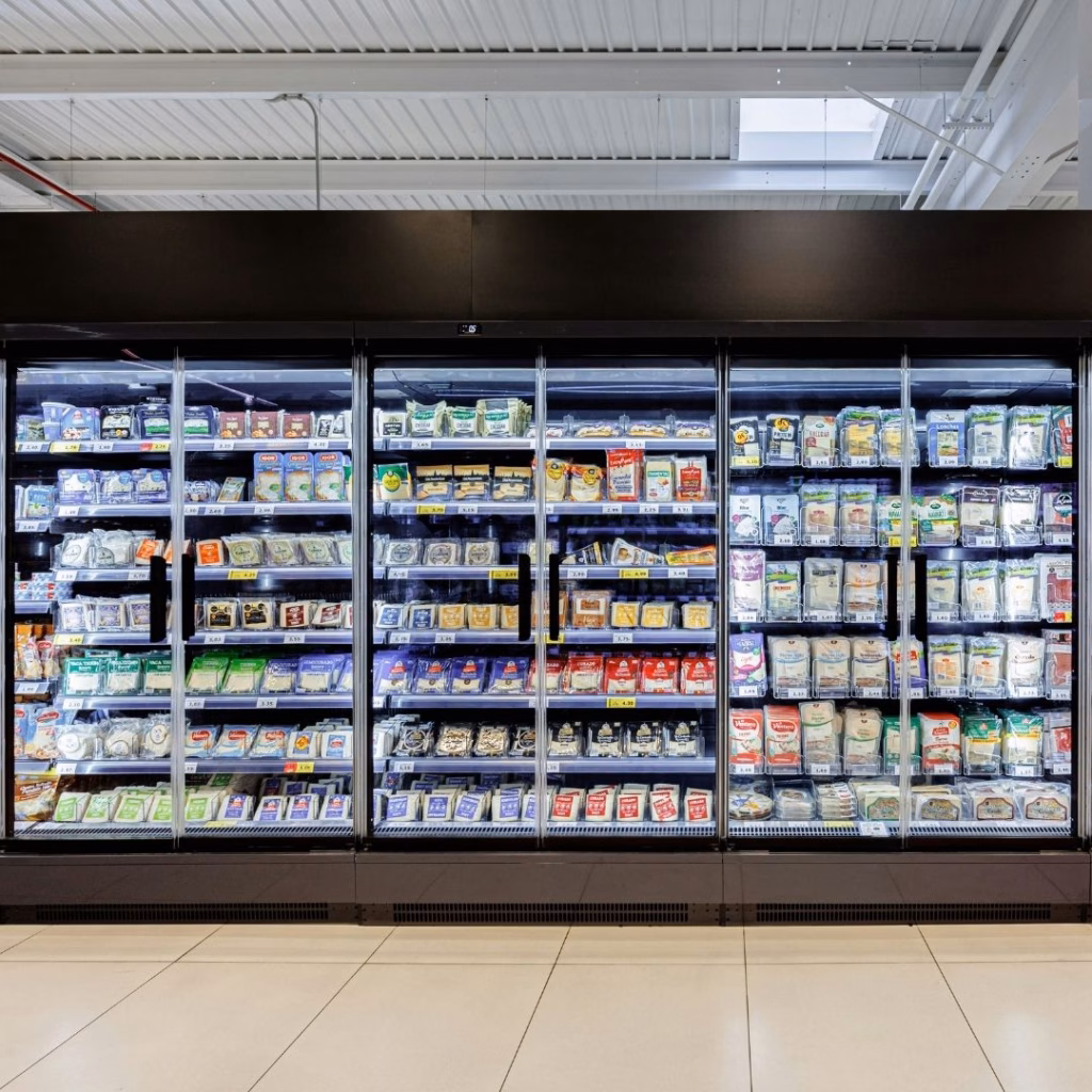 Beleuchtete Verkaufsfläche eines Filialunternehmens mit hohem Stromverbrauch pro Standort